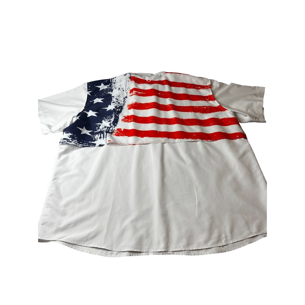 Magellan Outdoors Mens 3XL Fishing Shirt American Flag Fish Gear White Relaxed